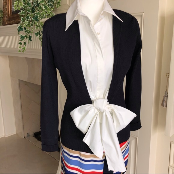 Worth Collection White Cotton Blend Sleeveless Button Bow Front Blouse Size 10 - Picture 6 of 12